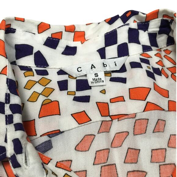 CAbi #404‎ Shirt Grand Prix Print Button Front Tunic Top Women's S Blue Orange - Picture 3 of 11